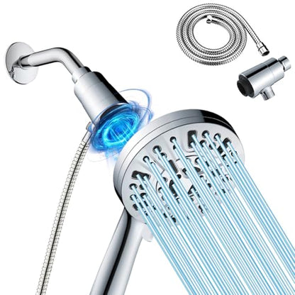 High Pressure Shower Head with Magnetic Back Fixed Base Design,Handheld Showerhead with Hose Set Stainless Steel 59 inches/5 ft 10-Setting 5 inches Large Face,Chrome Finish (Silver) - color: Silver