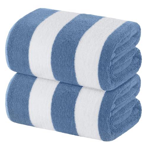 White Classic Beach Towels Oversized Cabana Stripe Cotton Bath Towel Large - Luxury Plush Thick Hotel Swim Pool Towels for Adults Super Absorbent Quick Dry - 35x70 Light Blue [2 Pack] - color: Cabana Light Blue