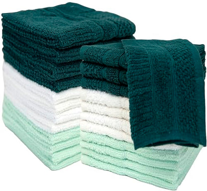 PH Pleasant Home Ribbed Wash Cloths Set - 12 Pack (12” x 12”) – 509 GSM - 100% Ring Spun Cotton Wash Cloth - Super Soft and Highly Absorbent Face Towels (Green, White, Mint) - color: Green, White & Mint, style: Ribbed