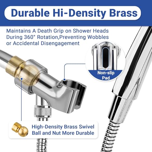 Shower Head Holder Adapter with Solid Brass Metal Ball， Adjustable Handheld Shower Head Holder Fit for Almost Shower Heads，Universal Arm Mount Bracket for Connecting Shower Arm and Hose.