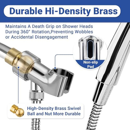Shower Head Holder Adapter with Solid Brass Metal Ball， Adjustable Handheld Shower Head Holder Fit for Almost Shower Heads，Universal Arm Mount Bracket for Connecting Shower Arm and Hose.