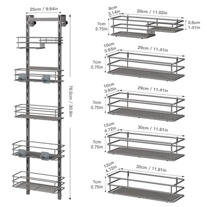 Orimade Over The Door Shower Caddy Adjustable 5 Tier Dark Grey,Bathroom Hanging Organizer Shelf Rustproof with 4 Hooks,Shower Basket with Soap Holder and Suction Cup - color: Dark Grey-5T