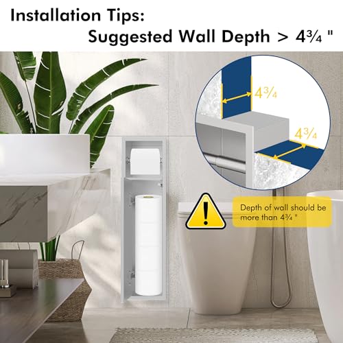 Stainless Steel Recessed Toilet Paper Holder, Brushed Nickel Toilet Paper Storage Wall-mounted (24.8"H x 7.09"W x 4.72"D)