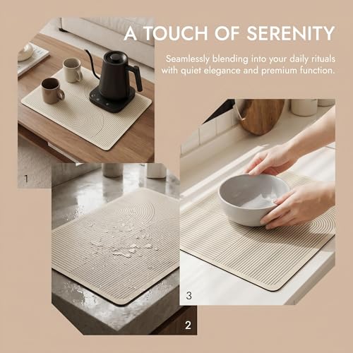 Super Absorbent & Non-Slip Geometric Rubber-Diatomite Drying Mat - Durable, Quick-Dry Kitchen and Bathroom Countertop Pad for Coffee Machines, Spices, and Essentials, Kitchen Countertop Mat
