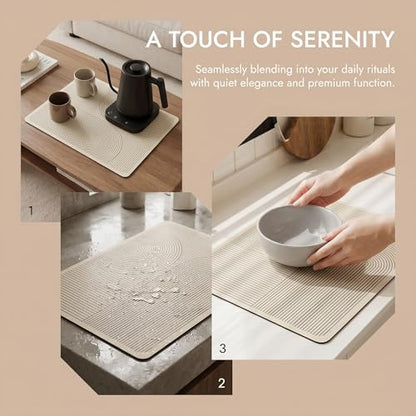 Super Absorbent & Non-Slip Geometric Rubber-Diatomite Drying Mat - Durable, Quick-Dry Kitchen and Bathroom Countertop Pad for Coffee Machines, Spices, and Essentials, Kitchen Countertop Mat