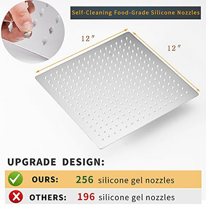 12 Inch Rain Shower Head High Pressure Rainfall Shower Head Chrome | Square Rain Bathroom Showerhead, High Flow, Large Stainless Steel, Ceiling Mounted, Wall Mounted, Waterfall Full Body - color: Polished Chrome, size: 12 Inch