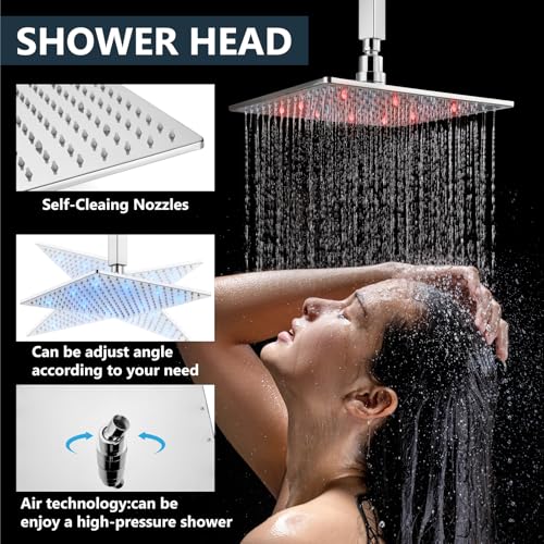 Aolemi Ceiling Shower Faucet Set with Handheld 10" LED Head Polish Chrome | Handheld Spray,10 Inch Rain LED Head,Shower Valve and Trim Kit,All Metal,Ceiling System,Bathroom Mixer - color: Chrome, size: 10 Inch LED Shower Head