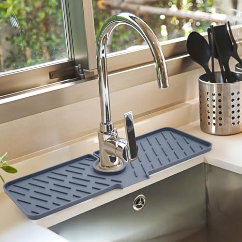 Kitchen Sink Silicone Splash Guard, Faucet Mat for Keeping Kitchen and Bathroom Sinks Dry, 17.7 x 6.3 Inches, Grey - color: Dark Gray