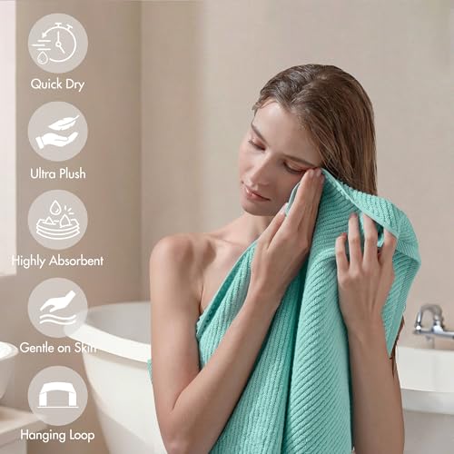 Madison Park 100% Zero Twist Cotton 4 Piece Bathroom Bath Towels, Turquoise | 30" x 56" Large Shower Towels, 500 GSM Diagonal Ribbed, Soft, Quick Dry, Highly Absorbent, Durable, Modern, OEKO TEX - color: Turquoise, size: 4 Piece Bath Towel Set