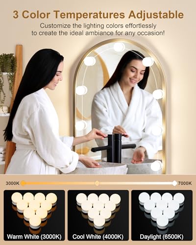 10 Bulbs LED Vanity Lights for Mirror, 3000K 4000K 6500K & 10-Brightness, Wire Length Adjustable, USB Cable, Hollywood Mirror Lights for Makeup Dressing Room Bathroom, White - size: 10 Dimmable Bulbs