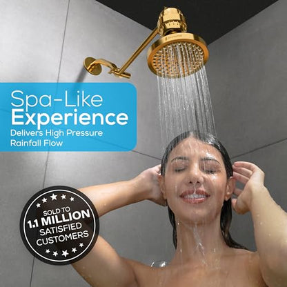 SparkPod Rain Shower Head, 6 Inch Round, Egyptian Gold Finish | High Pressure Shower Heads, 90 Nozzles, Adjustable Showerhead, No Tools Needed, Universal Connection - color: Egyptian Gold, style: 6 Inch Round