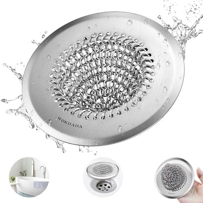 Shower Drain Hair Catcher, Patented Bathtub Drain Cover, Anti-Clog | Reversible Flip Clean, Fast Drainage, Anti-Slip Base, 304 Stainless Steel Chain Mail Mesh, 4.4" for Bathtub & Shower Drains - color: Silver