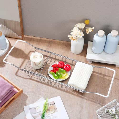 Cabilock Bathtub Tray - Stainless Steel Bathtub Caddy, Expandable Extra Wide Bath Tub Organizer, Rust-Resistant Over The Tub Shelf Rack with Non-Slip Grips for Phone Book Wine Glass, Silver - color: Silver
