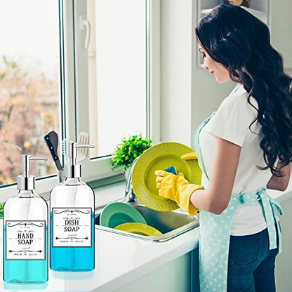 Clear Soap Dispenser with Rust Proof Pump, Waterproof Labels (2 Pack,16 Oz), Plastic Hand Soap Dish Soap Dispenser for Kitchen Bathroom - color: Clear