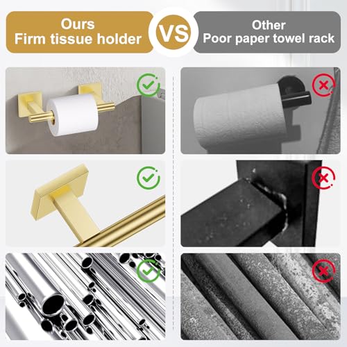 Brushed Gold Bathroom Hardware Towel Bar Set, 5 Pieces Double Dase Toilet Paper Holder Towel Holder Set, 23.6 Inch Stainless Steel Towel Rack for Bathroom Wall Mount - color: Brushed Gold, size: 5pieces B