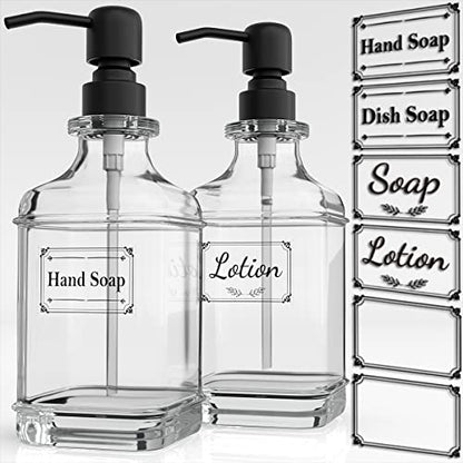 GLADPURE 2 Pack Soap Dispenser, 18 Oz Antique Design Thick Glass Hand Dispensers; with 304 Rust Proof Stainless Steel Pump, 6Pcs Clear Stickers, for Kitchen, Bathroom- Black - color: Black