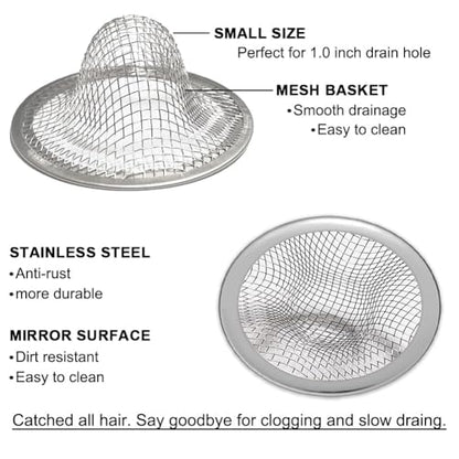 1.0" Small Drain Strainer, Sink Drain Hair Catcher, Bathroom Sink Drain Strainer, 2PCS Drain Mesh Baskets for Laundry, Mop Pool, Utility, Slop, RV Sink, Stainless Steel Drain Filter - style: Strainer-2PCS