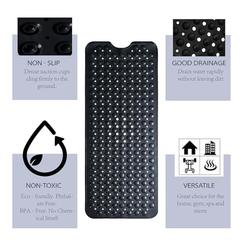 Non-Slip Bath Tub Mat, Extra Large 40x16 Inch Shower Mat with Suction Cups & Drain Holes, Quick Dry Soft Mat for Bathroom Floor Safety, Bubble Style, Black - color: Black