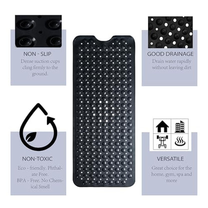 Non-Slip Bath Tub Mat, Extra Large 40x16 Inch Shower Mat with Suction Cups & Drain Holes, Quick Dry Soft Mat for Bathroom Floor Safety, Bubble Style, Black - color: Black