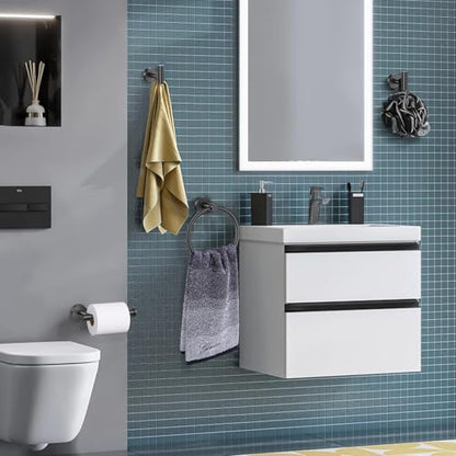 Lairuier Bathroom Hardware Set, 4-Piece Towel Bar Set Include Toilet Paper Holder,Towel Ring and 2 Towel Hooks Stainless Steel Wall Mounted Bathroom Hardware Accessories Set (Matte Black) - color: Matte Black, size: Set A