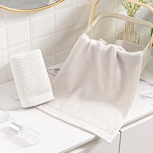 sense gnosis Lime White Hand Towel Set of 2 Super Soft Terry Striped Weave Pattern Ultra Absorbent 100% Cotton Bathroom Hand Towel 13 X 29 Inch, Beige - color: Beige White