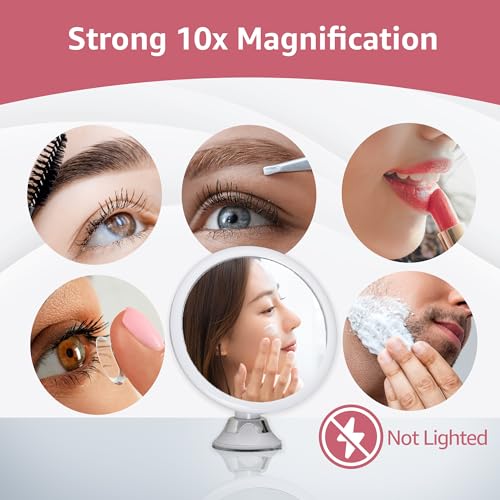 10X Round Magnifying Mirror for Applying Makeup - Suction Cup Cosmetic Make Up Mirror, Ideal for Vanity, Bathroom, and Travel Use - 6.7" Diameter