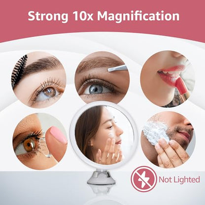 10X Round Magnifying Mirror for Applying Makeup - Suction Cup Cosmetic Make Up Mirror, Ideal for Vanity, Bathroom, and Travel Use - 6.7" Diameter