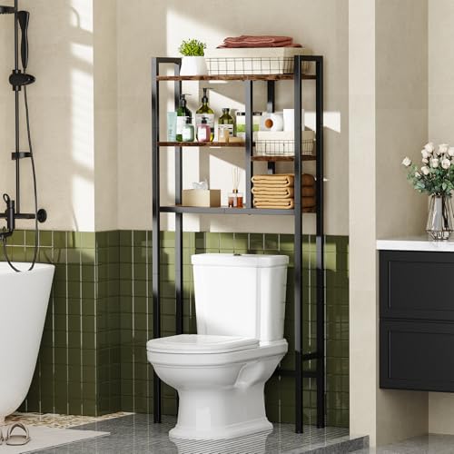 Asgolion Over-The-Toilet Storage Rack, 3-Tier Bathroom Shelves Over Toilet | Above Toilet Storage, Behind Toilet Bathroom Organizer, Space Saver, Freestanding, Rustic Brown - color: Rustic Brown+black