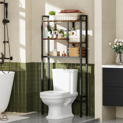 Asgolion Over-The-Toilet Storage Rack, 3-Tier Bathroom Shelves Over Toilet | Above Toilet Storage, Behind Toilet Bathroom Organizer, Space Saver, Freestanding, Rustic Brown - color: Rustic Brown+black