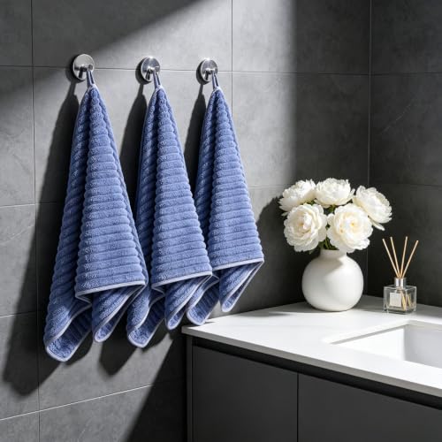 3-Piece Hand Bath Towels 14 X 29.6 Inchs, Quick-Dry Microfiber Washcloths with Hanging Loop, Soft & Absorbent Face Towels for Bathroom Kitchen Gym Travel - color: 3blue