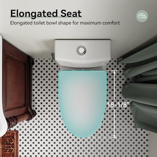 HOROW HR-ST076WD Dual Flush Elongated Toilet with Soft Close Seat, High-Efficiency Supply, Standard Bathroom Toilet 12" Rough-In, White Finish - color: Standard White with Dual Flush, size: 12" rough in