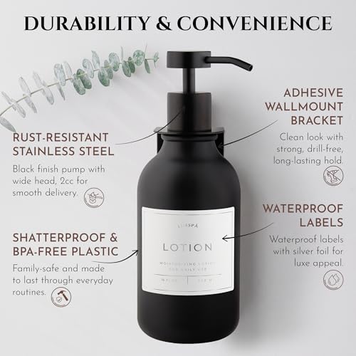 Shower Shampoo Dispenser Wall Mounted – Refillable 16.9 oz Black Bottle with Stainless Steel Pump & No-Drill Adhesive Holder – Soap Dispenser for Bathroom (1 X Black) - color: 1 X Black