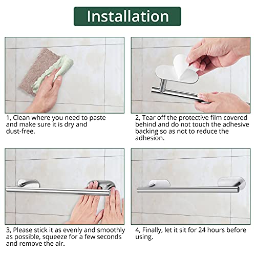 Self Adhesive Towel Bar, JiGiU Bathroom Hardware Set Include 16-Inch Bath Towel Bar,Toilet Paper Holder & 3 Packs Towel Hooks SUS304 Stainless Steel Wall Mount No Drill Sticky on Towel Holder Kit | With 16" Bath Towel Bar,Toilet Paper Holder & 3PCs Towel