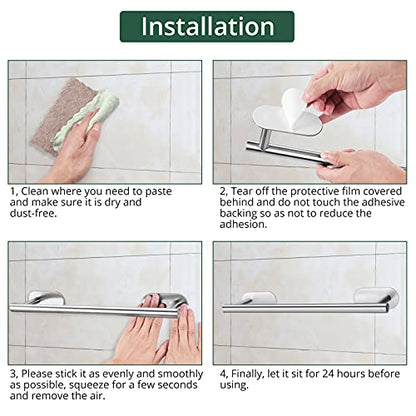 Self Adhesive Towel Bar, JiGiU Bathroom Hardware Set Include 16-Inch Bath Towel Bar,Toilet Paper Holder & 3 Packs Towel Hooks SUS304 Stainless Steel Wall Mount No Drill Sticky on Towel Holder Kit | With 16" Bath Towel Bar,Toilet Paper Holder & 3PCs Towel