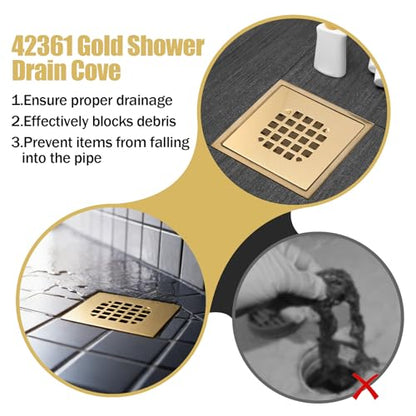 Gold Shower Drain Cover, Universal 4-1/4-inch Square Shower Drain Cover ﻿ | Snap-on Installation, Brushed Stainless Steel for Oatey Shower Drain