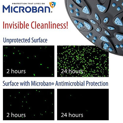 AquaDance Antimicrobial High Pressure 6-mode Anti-clog Luxury Shower Head | More Power, Better Shower Hygiene! Lifetime Antimicribial Nozzle Protection from Mold & Bacteria. Angle Adjustable - Black - color: Matte Black / Aqua Blue Jets, style: 2.5 Gallon