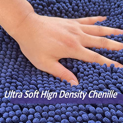 Non Slip Washable 2 Piece Extra Absorbent Shaggy Chenille Bathroom Rugs and Mats Sets, Soft & Dry Bath Rug/Mat Sets for Bathroom Washable Carpets Set Navy Blue Blue - color: Navy Blue