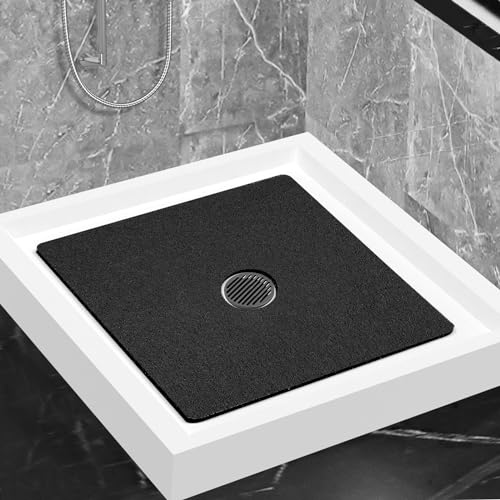 Shower Mat Non Slip,Soft Bath Mat with Drain,Quick Drying PVC Loofah Bathtub Mat for Bathroom,Without Suction Cups,24 x 24 Inch (Black) - color: Black