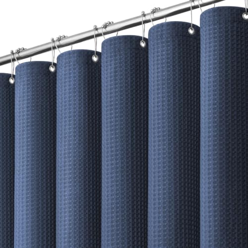 Waffle Shower Curtain 256 GSM Heavy Duty Fabric 72"x72" Navy Blue | Thick Polyester Cloth, Weighted Hem, Water Repellent & Washable, Hotel Luxury Spa, Shower Curtain Set for Bathroom 12 Hooks - color: Navy Blue, size: 72"W x 72"L (Pack of 1)