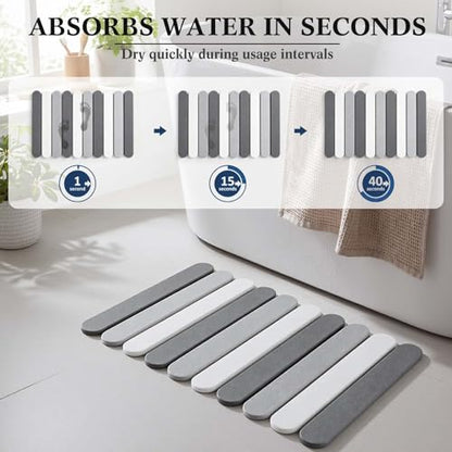 Stone Bath Mats for Bathroom, 23.6 x 15.3 Inch,Rounded Edge | Foldable Super Absorbent Diatomaceous Earth Bath Mat, Non Slip Quick Drying Bathroom Shower Rugs, Easy to Clean and Storage - style: Rounded Edge