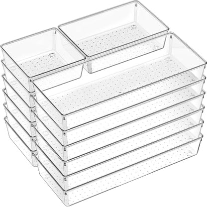 18 Pcs Large Size Clear Drawer Organizer Set, Acrylic Non Slip Non Cracking Kitchen Drawer Storage Tray Divider, Multifunctional Storage for Cosmetics, Bathroom, Tools, Kitchen and Office - size: 18 Pack
