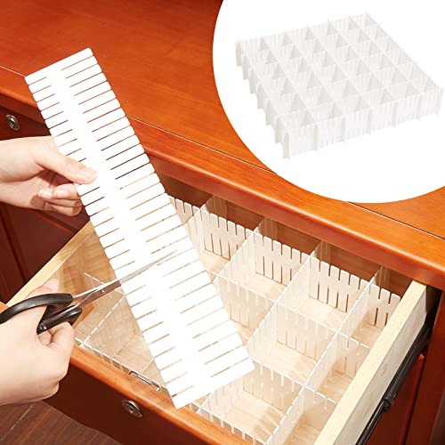 Vesici 80 Pcs Drawer Dividers Adjustable Plastic Organizer DIY Separators Storage Dividers for Socks, Underwear, Makeup, Tidy Kitchen, Bedroom, Dresser(White) - color: White