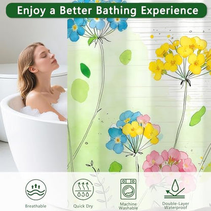 Waterproof Floral No Hook Shower Curtain and Liner Set, Double-Layer Spring Shower Curtains for Bathroom, Farmhouse Shower Curtain with Metal Weights and Breathable Vent Window, 71x74 Inches - color: Breeze and Blossoms