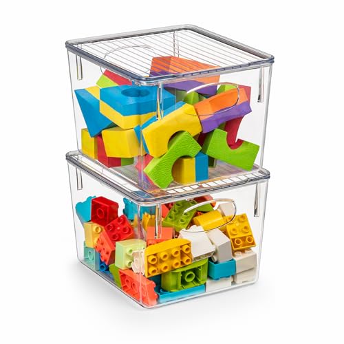 Sorbus Small Storage Containers with Lids - Small Plastic Storage Bins - Toy Organizers and Storage Bin - Clear Containers for Organizing (2 Pack), Medium - size: Medium, style: 2 Pack