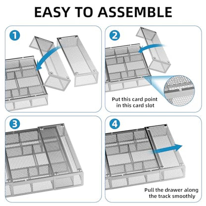 Marbrasse Expandable Desk Drawer Organizer, Mesh Tray with 10 Adjustable Compartments, Desk Organizers for Office Supplies, Makeup & Vanity (Expandable-Silver) - color: Expandable-Silver