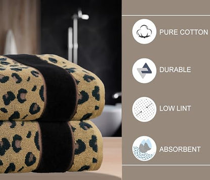 COTTON CRAFT Oversized Bath Sheet - 2 Pack 100% Cotton Animal Print Towels | Extra Large 35 x 84 Leopard Cheetah Africa Safari 500 GSM Bath Sheet - Soft Absorbent Luxury Bathroom Shower Jacquard Towels - color: 2 Pack Bath Sheet