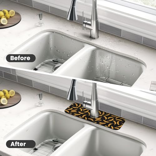 Yellow Banana Black Kitchen Sink Splash Guard Faucet Mat Super Absorbent Fast Drying Mat Sink Gadgets-Fast Drying Pad Sink Mat For Kitchen Bathroom (15" X 5.5" ) - color: Banana