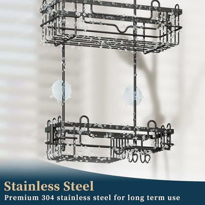 Consumest Over the Door Shower Caddy - 2-Tier Hanging Shower Organizer with Soap Holder, Rustproof Bathroom Storage and Organizer Rack for Shampoo, Towels, and Toiletries, Black