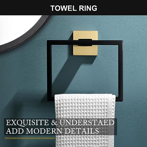 5 Pieces Bathroom Hardware Set Black and Gold Towel Bar Set, Toilet Paper Holder with Shelf, Towel Holder Set in Bathroom, Wall Mounted Stainless Steel, 23.6 Inches - color: Black and Gold