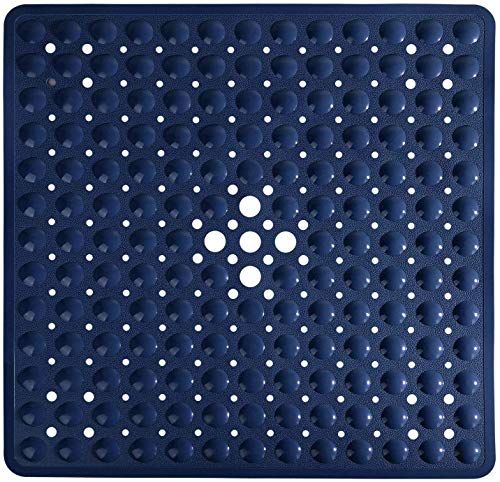Yimobra Shower Stall Mat Non Slip, 21x21 Inch, Soft Square Bath Mat for Shower with Suction Cups and Drain Holes, Stall Floor Mats for Bathroom, Machine Washable, Bathroom Accessories,Navy Blue - color: Navy Blue, size: 21 x 21 inches